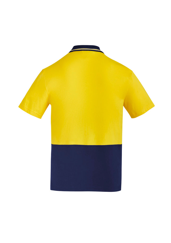 Mens Hi Vis Cotton Short Sleeve Polo Yellow/Navy back