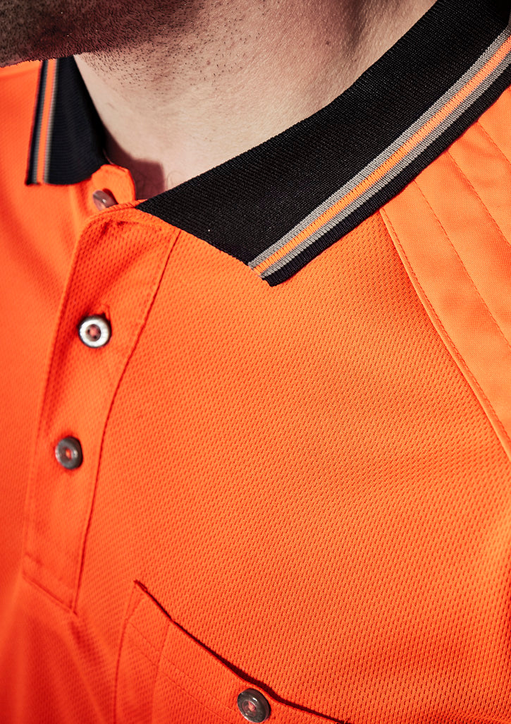 Mens Hi Vis Reinforced Squad Short Sleeve Polo Orange/Navy front