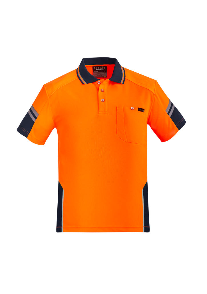 Mens Hi Vis Reinforced Squad Short Sleeve Polo Orange/Navy back