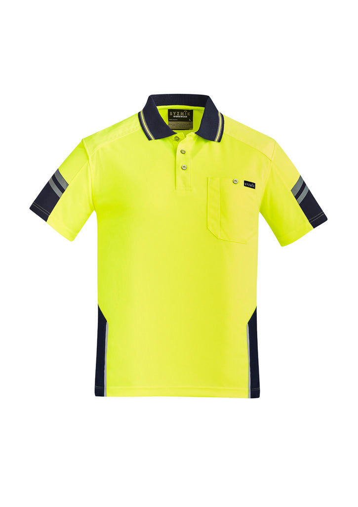 Mens Hi Vis Reinforced Squad Short Sleeve Polo Yellow/Navy back