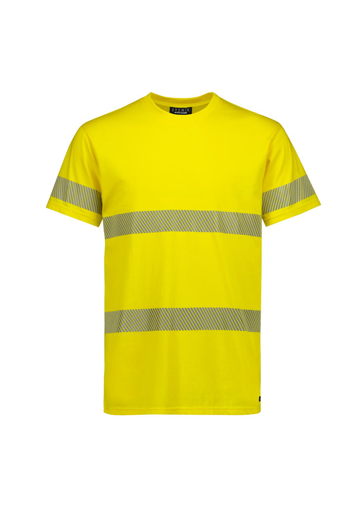 Mens Hi Vis Segmented Tape Cotton Tee Yellow front