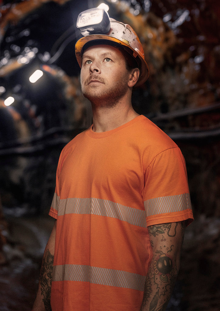 Mens Hi Vis Segmented Tape Cotton Tee Orange front