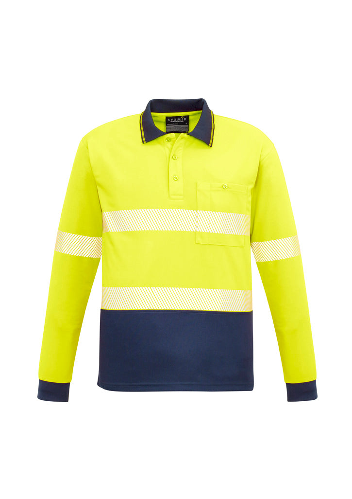 Unisex Hi Vis Segmented Tape Long Sleeve Polo Yellow/Navy front