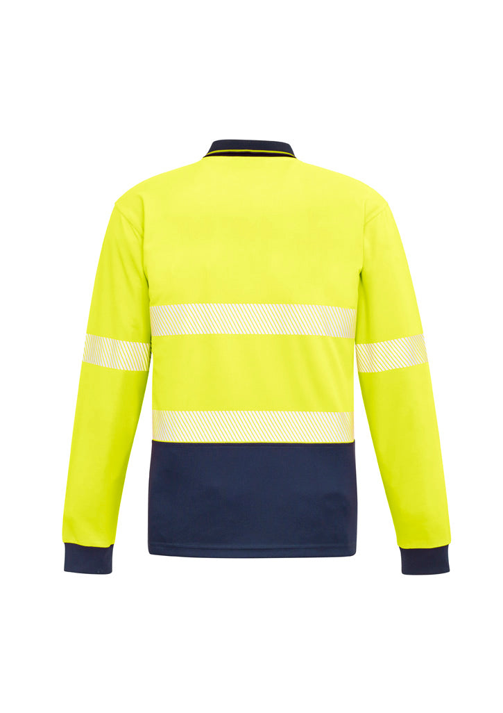 Unisex Hi Vis Segmented Tape Long Sleeve Polo Yellow/Navy back