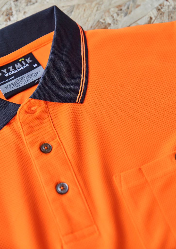 Unisex Hi Vis Segmented Tape Short Sleeve Polo Orange/Navy back