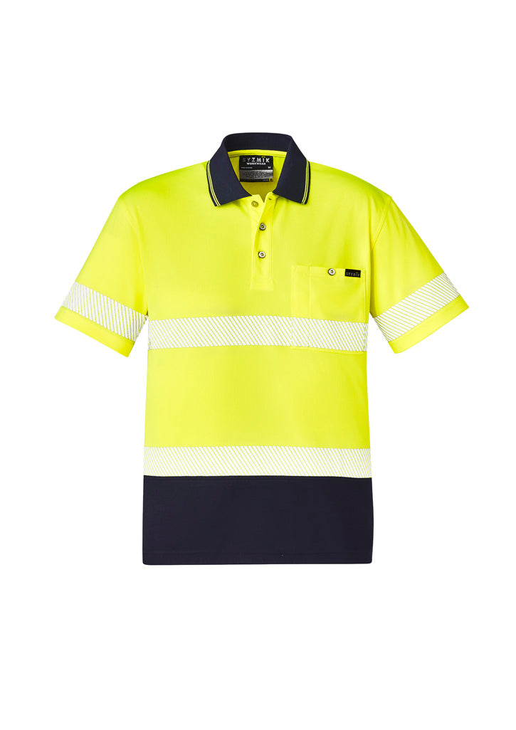 Unisex Hi Vis Segmented Tape Short Sleeve Polo Yellow/Navy back