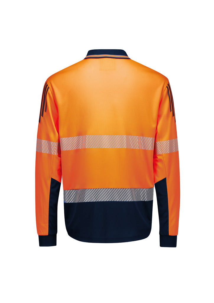 Mens Hi Vis Flux Segmented Tape Long Sleeve Polo Orange/Navy back