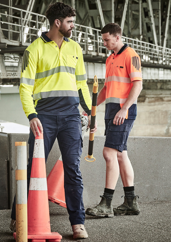 Mens Hi Vis Flux Segmented Tape Long Sleeve Polo Yellow/Navy back