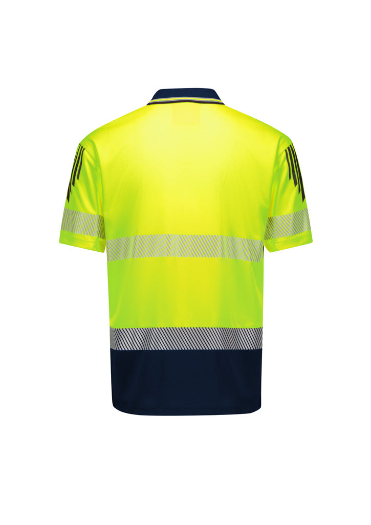 Mens Hi Vis Flux Segmented Tape Short Sleeve Polo Yellow/Navy back