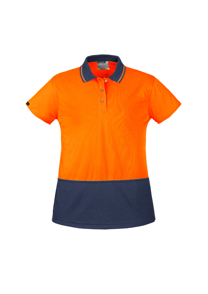 Womens Hi Vis Basic Short Sleeve Polo Orange/Navy front