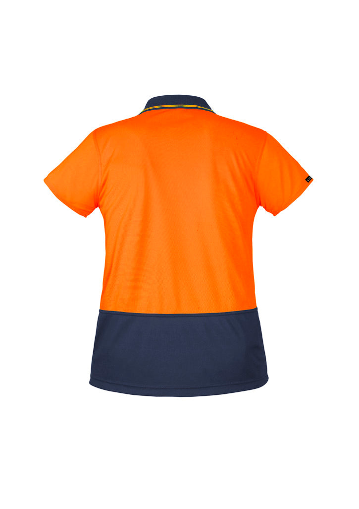 Womens Hi Vis Basic Short Sleeve Polo Orange/Navy back