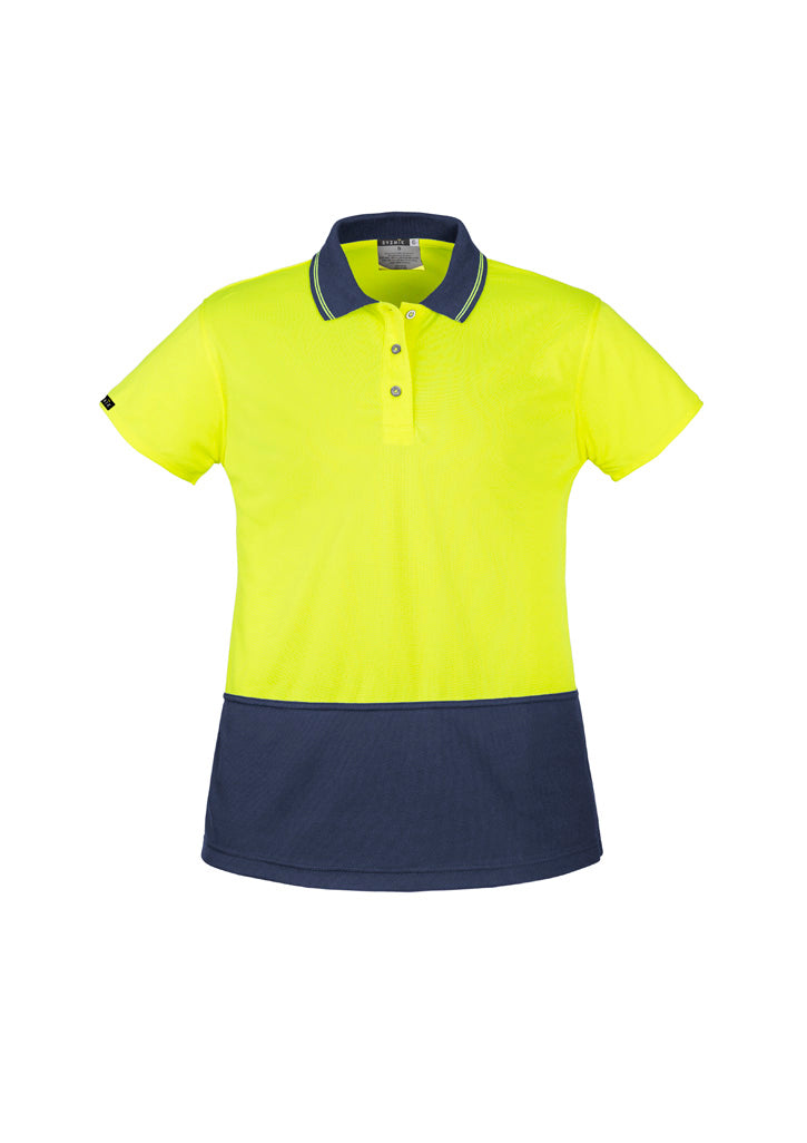 Womens Hi Vis Basic Short Sleeve Polo Yellow/Navy front