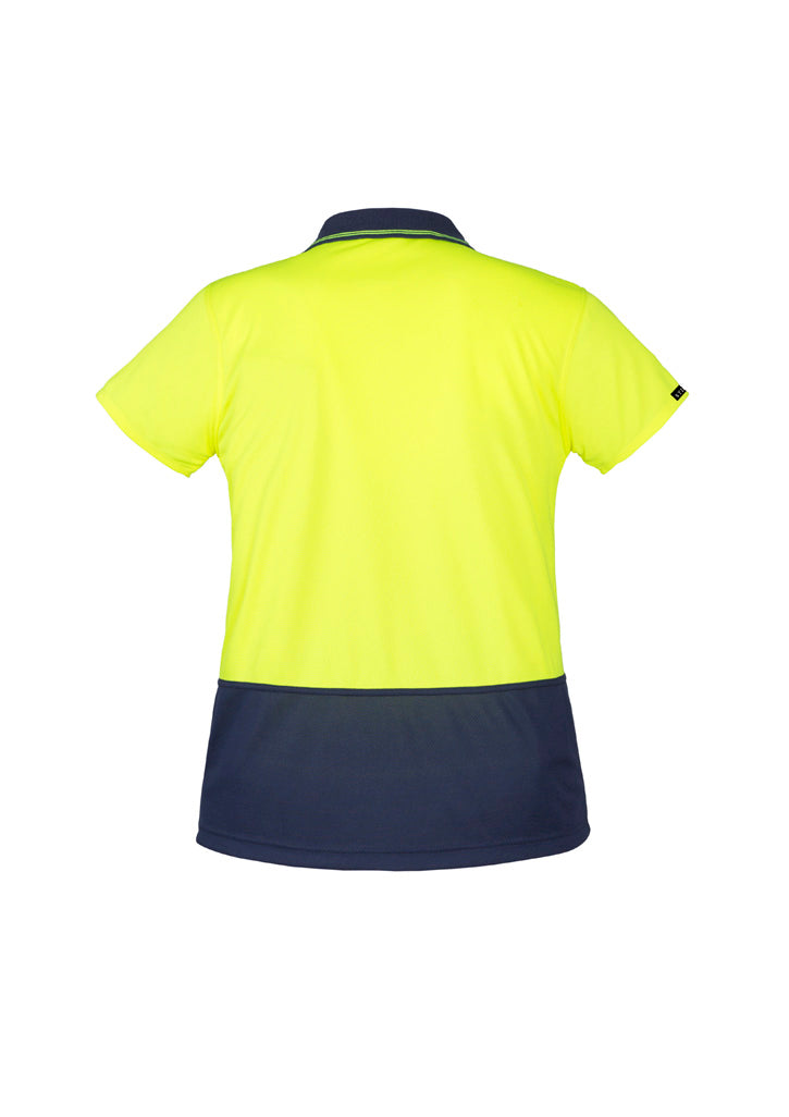 Womens Hi Vis Basic Short Sleeve Polo Yellow/Navy back