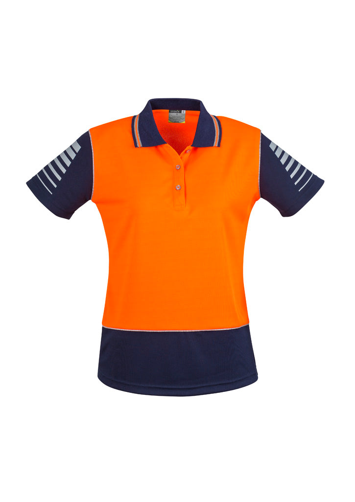 Womens Hi Vis Zone Short Sleeve Polo Orange/Navy front
