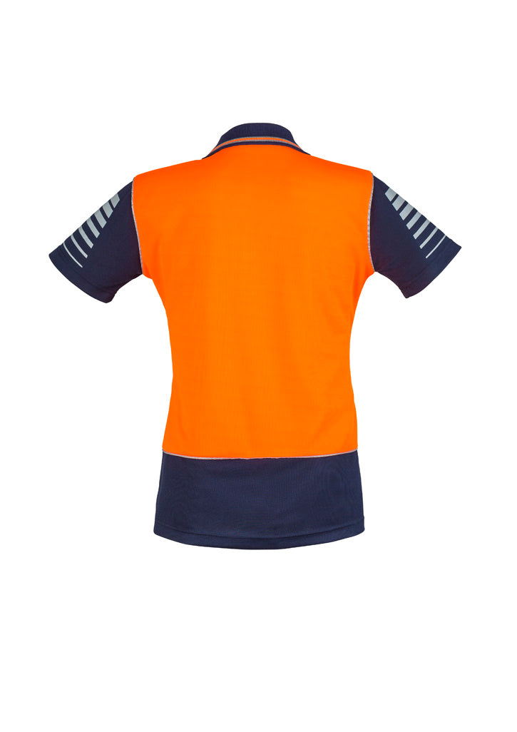 Womens Hi Vis Zone Short Sleeve Polo Orange/Navy back