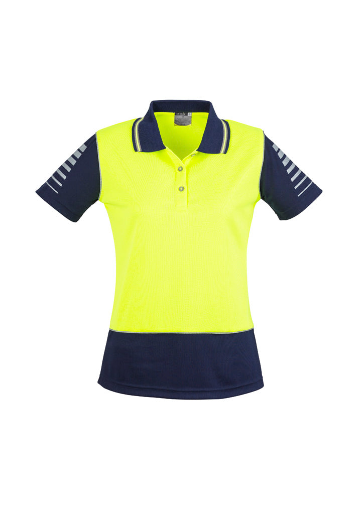 Womens Hi Vis Zone Short Sleeve Polo Yellow/Navy front