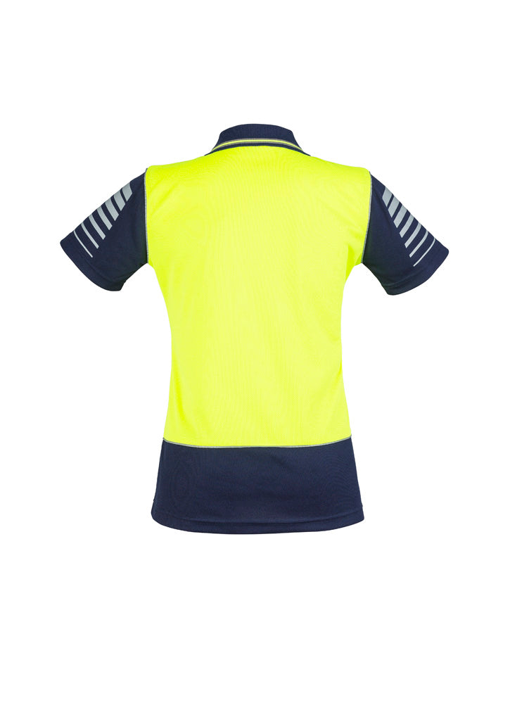 Womens Hi Vis Zone Short Sleeve Polo Yellow/Navy back