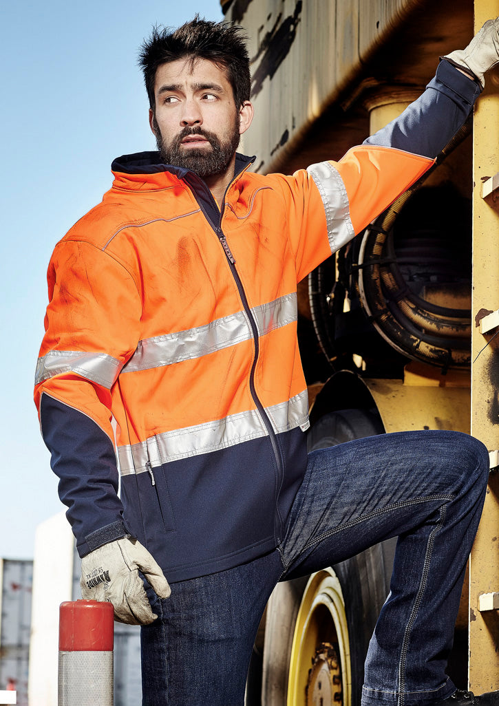 Unisex Hi Vis Softshell Jacket Orange/Navy back