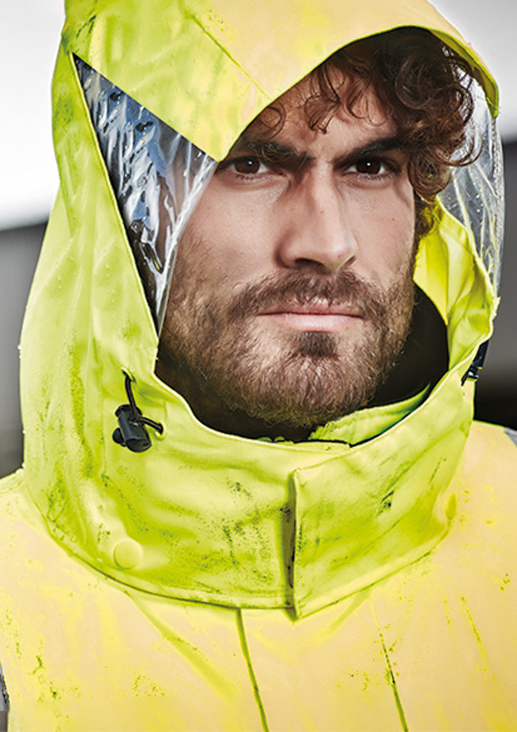 Mens Hi Vis 4 In 1 Waterproof Jacket Yellow/Navy back