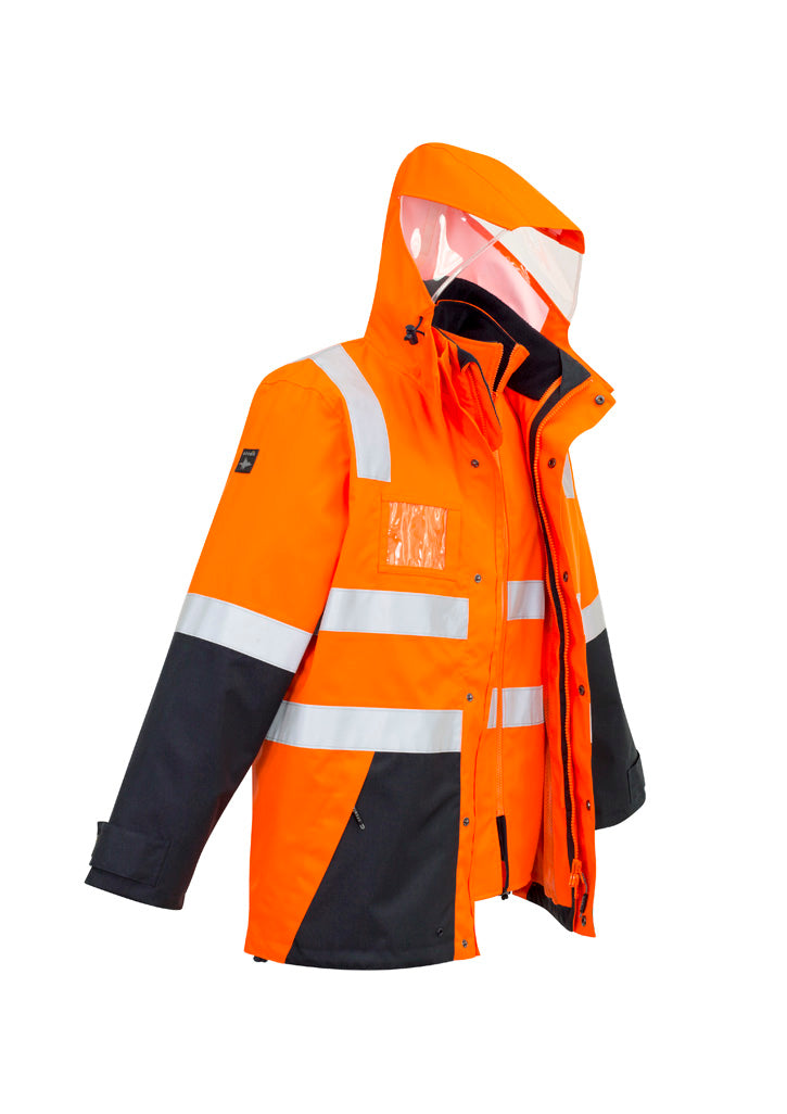 Mens Hi Vis 4 In 1 Waterproof Jacket Orange/Navy front