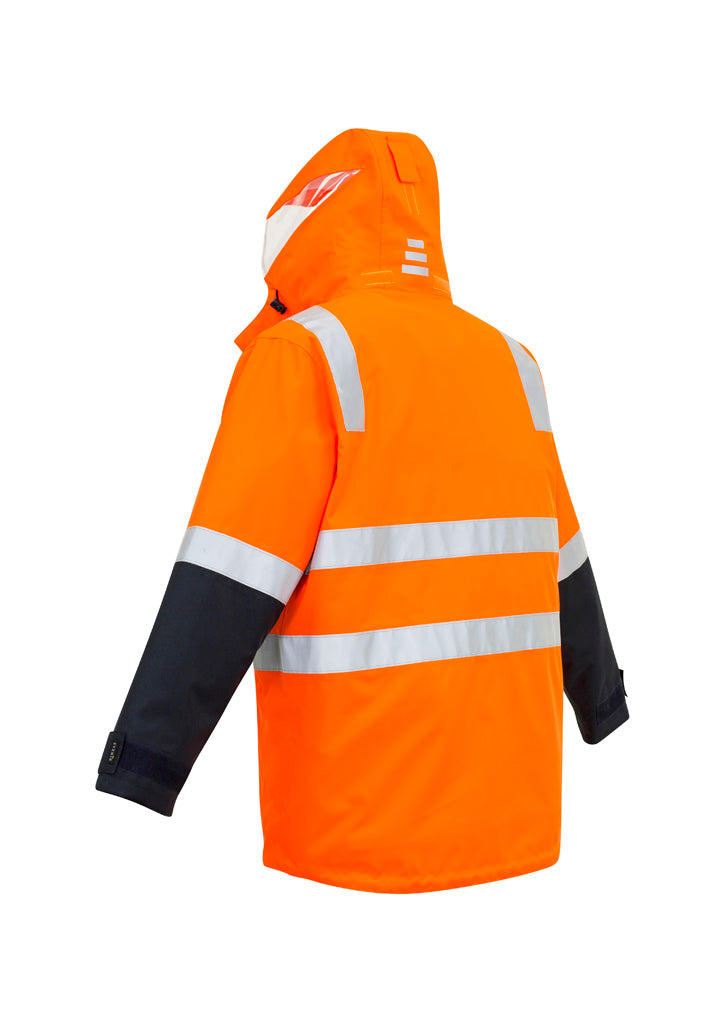 Mens Hi Vis 4 In 1 Waterproof Jacket Orange/Navy back