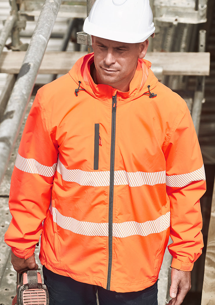 Unisex Super Light Segmented Tape Packable Rain Jacket Orange front