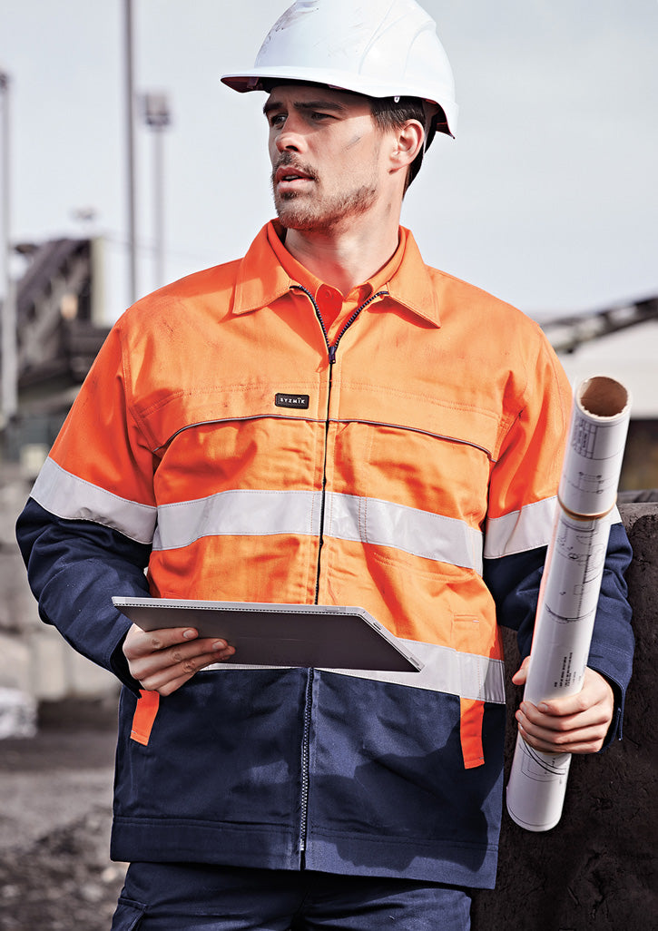 Mens Hi Vis Cotton Drill Jacket Orange/Navy front