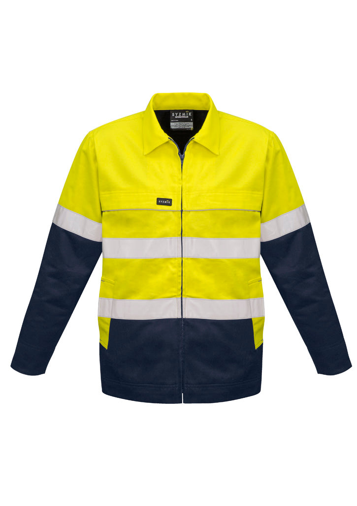 Mens Hi Vis Cotton Drill Jacket Yellow/Navy front