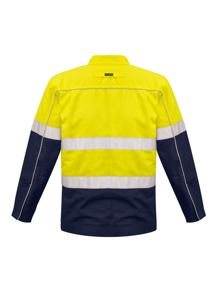 Mens Hi Vis Cotton Drill Jacket Yellow/Navy back