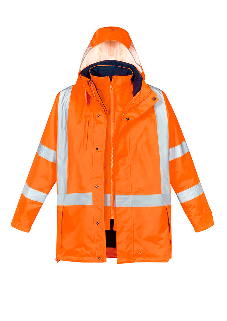 Mens Hi Vis X Back 4 In 1 Waterproof Jacket Orange/Navy front