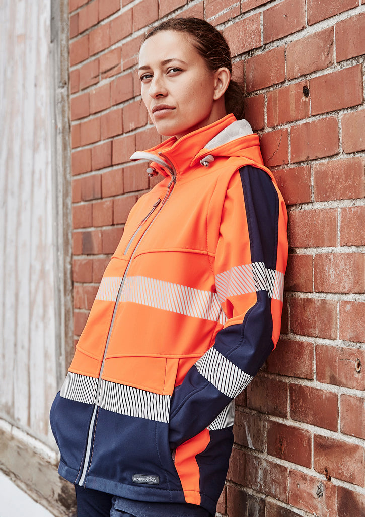 Womens Streetworx 2 In 1 Stretch Softshell Jacket Orange/Navy front