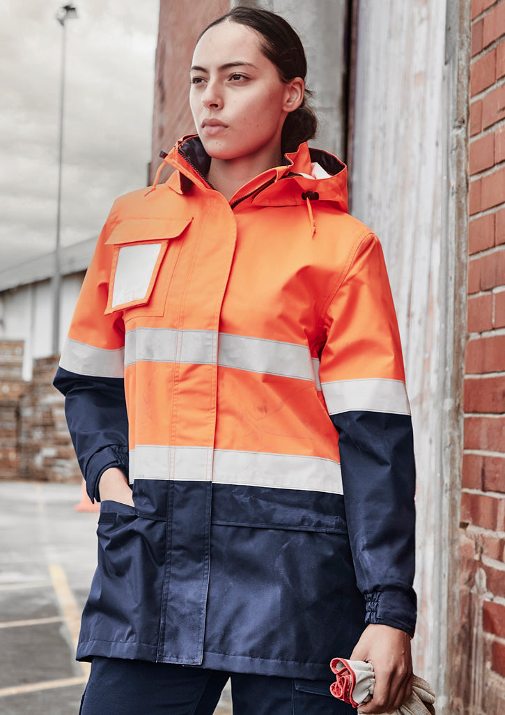 Womens Hi Vis Ultralite Waterproof Jacket Orange/Navy front