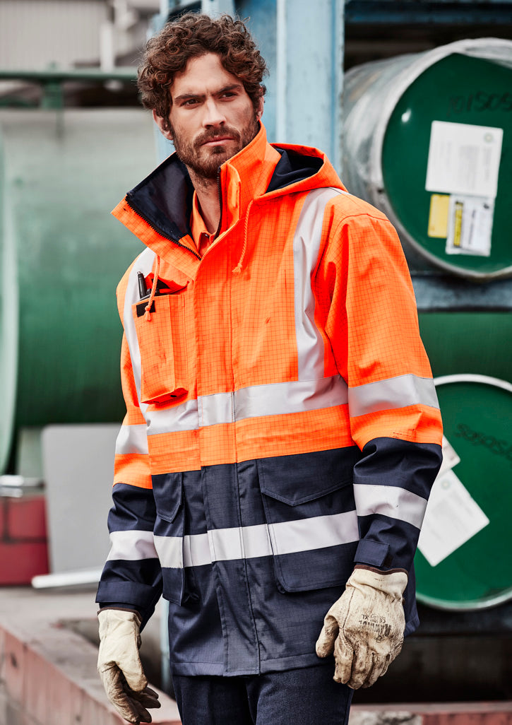 Mens Orange Flame Arc Rated Antistatic Waterproof Jacket Orange/Navy back
