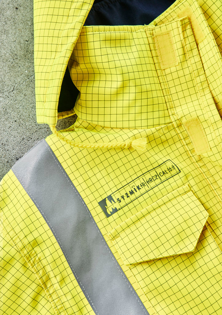Mens Orange Flame Arc Rated Antistatic Waterproof Jacket Yellow/Navy back