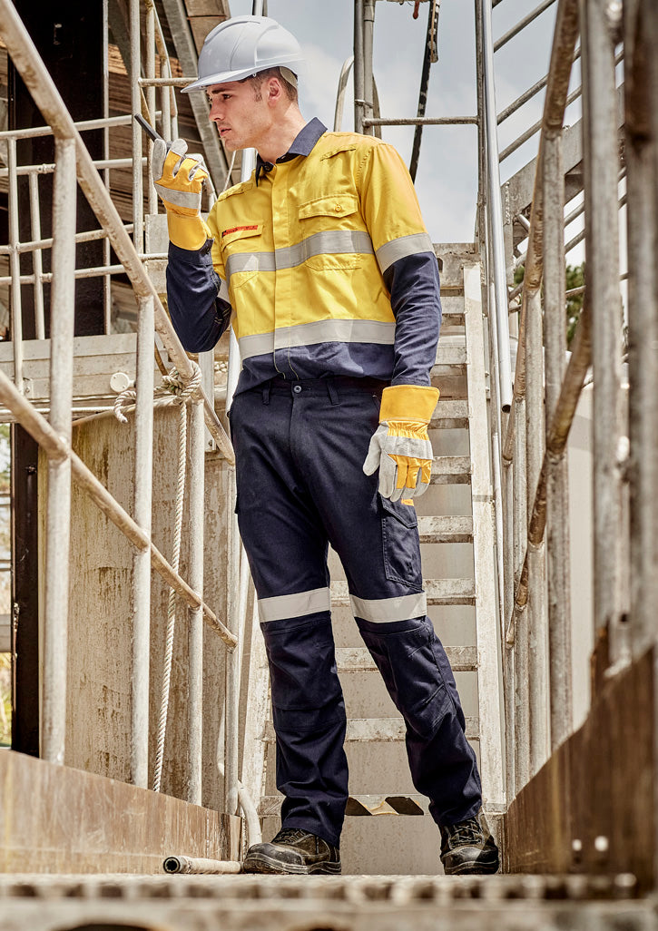 Mens Orange Flame Taped Cargo Pant (Regular) Navy front
