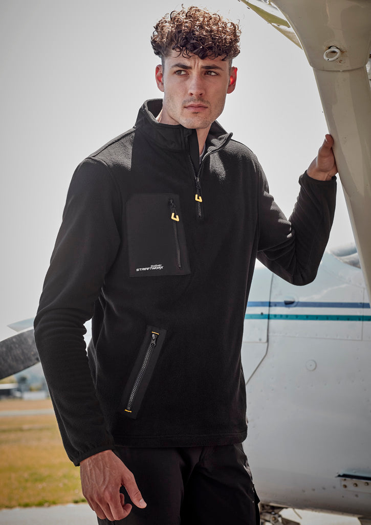 Unisex Streetworx Lightweight 1/4 Zip Polar Fleece Black front