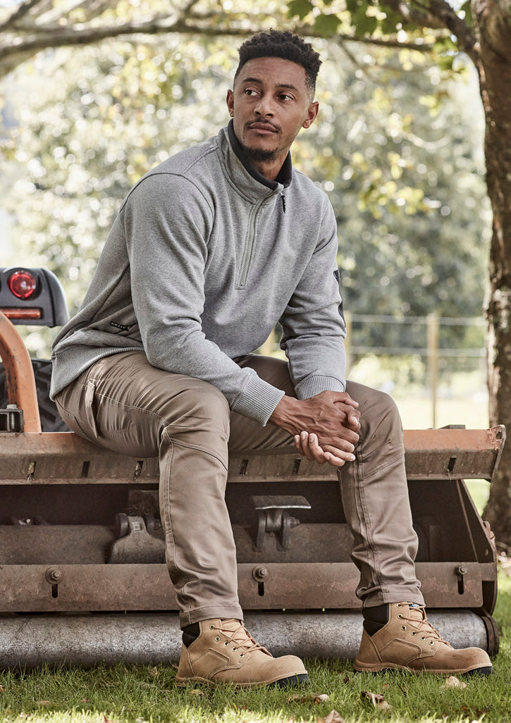 Unisex 1/4 Zip Brushed Fleece Pullover Grey Marle/Charcoal front