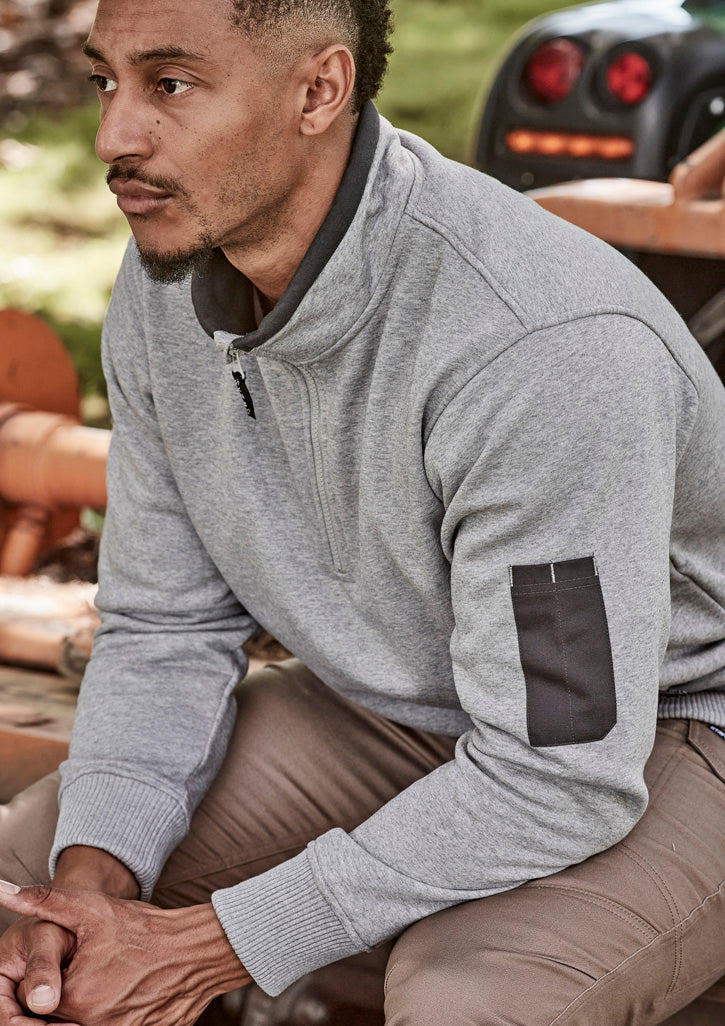 Unisex 1/4 Zip Brushed Fleece Pullover Grey Marle/Charcoal back