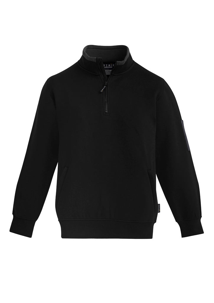 Unisex 1/4 Zip Brushed Fleece Pullover Black/Charcoal back