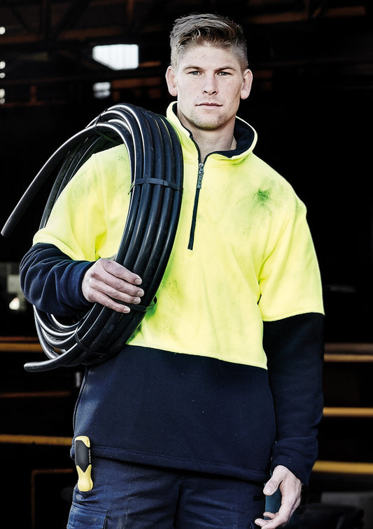 Unisex Hi Vis 1/2 Zip Polar Fleece Pullover Yellow/Navy front