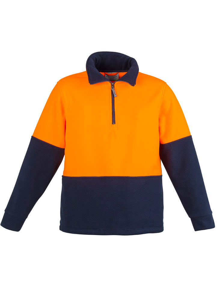Unisex Hi Vis 1/2 Zip Polar Fleece Pullover Orange/Navy front