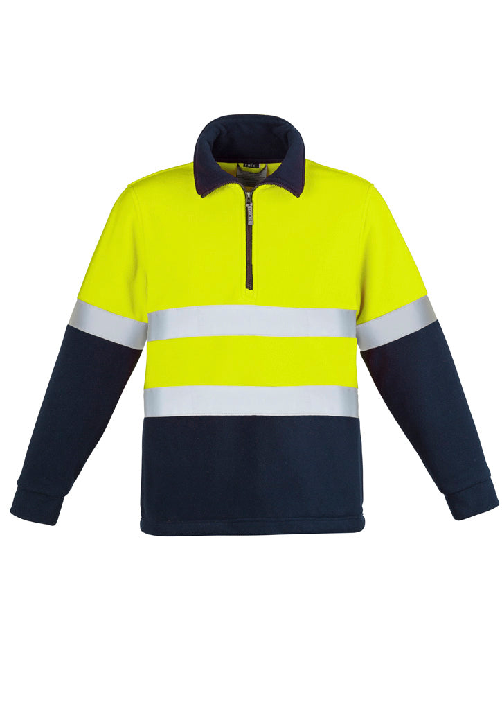 Unisex Hi Vis Polar Fleece Pullover - Hoop Taped Yellow/Navy front