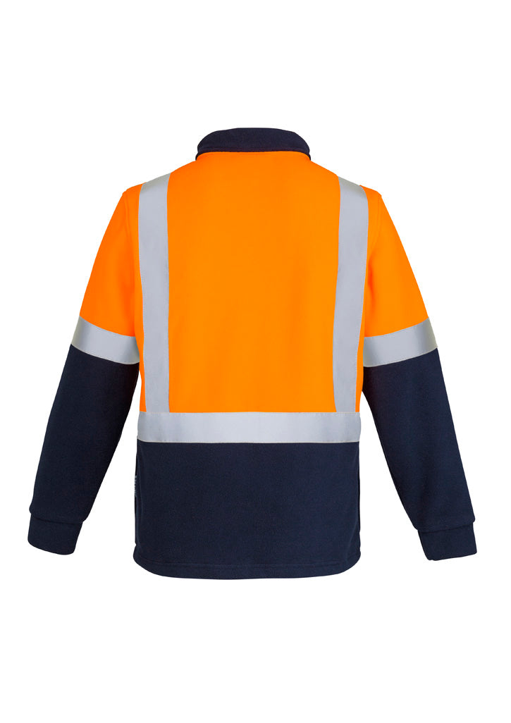 Unisex Hi Vis Polar Fleece Pullover - Shoulder Taped Orange/Navy back