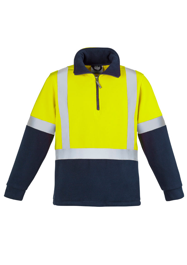 Unisex Hi Vis Polar Fleece Pullover - Shoulder Taped Yellow/Navy front