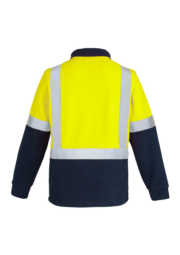 Unisex Hi Vis Polar Fleece Pullover - Shoulder Taped Yellow/Navy back