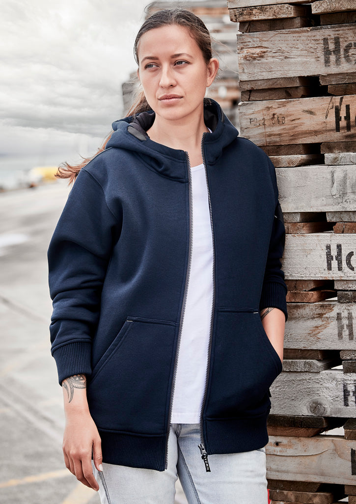 Unisex Zip Front Multi-Pocket Hoodie Navy/Charcoal front