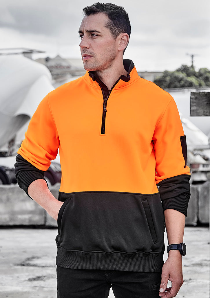 Unisex Hi Vis 1/2 Zip Pullover Orange/Black front