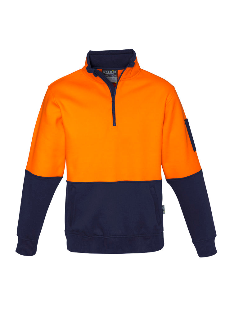 Unisex Hi Vis 1/2 Zip Pullover Orange/Navy front
