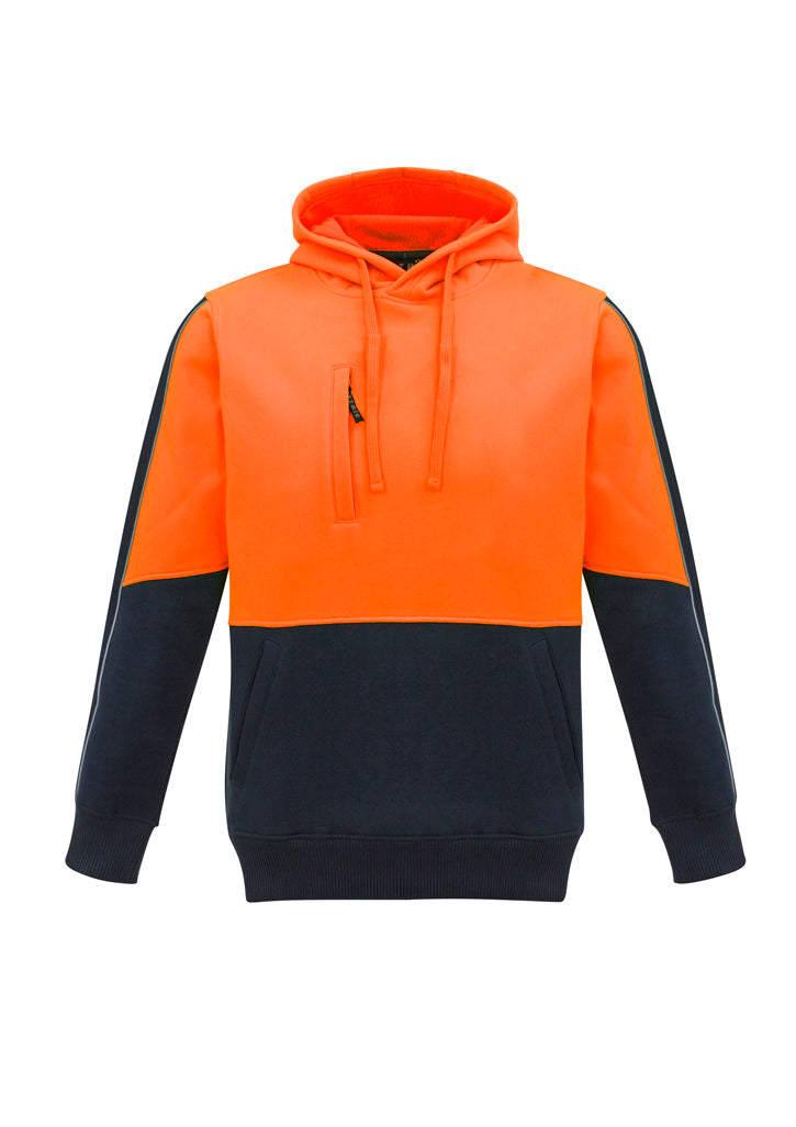 Unisex Hi Vis Pullover Hoodie Orange/Navy front