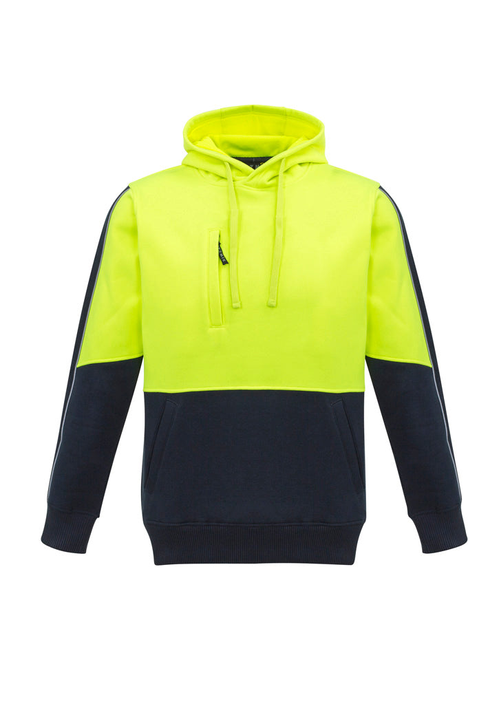 Unisex Hi Vis Pullover Hoodie Yellow/Navy back
